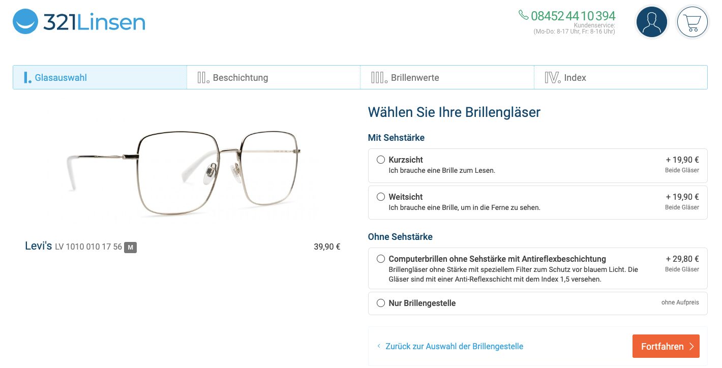 Brillen online kaufen auf 321Linsen