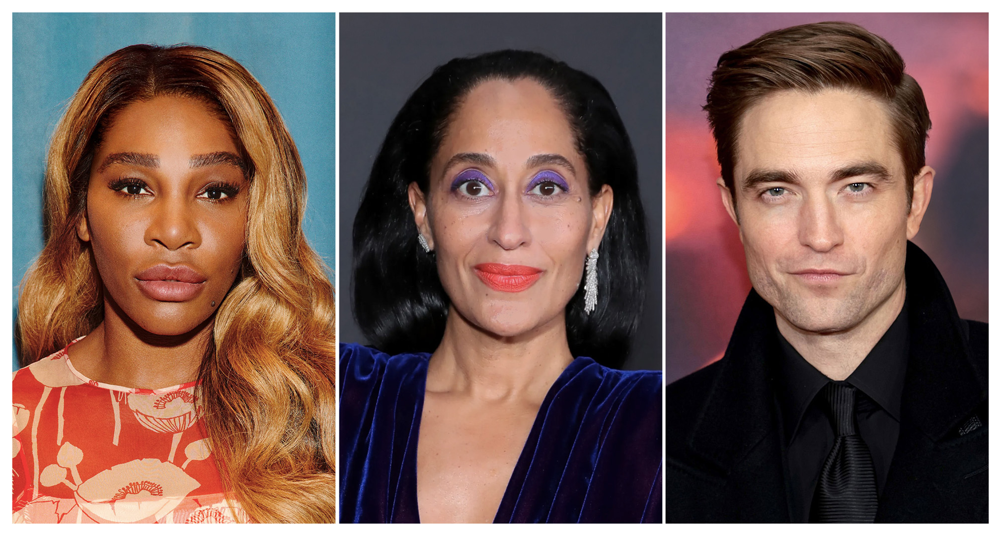 collage of serena williams, tracee ellis ross, and robert pattinson