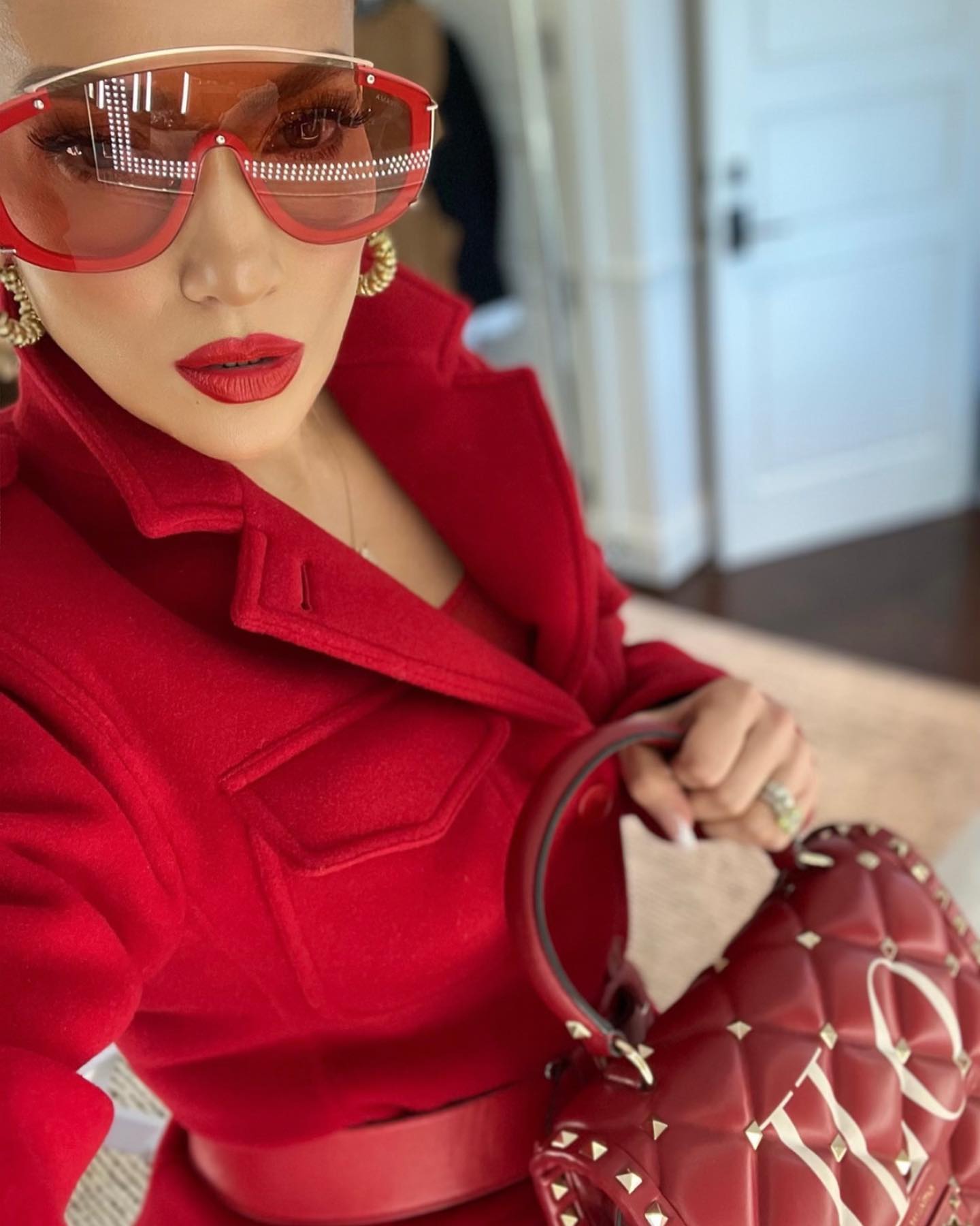 jennifer lopez red shield sunglasses